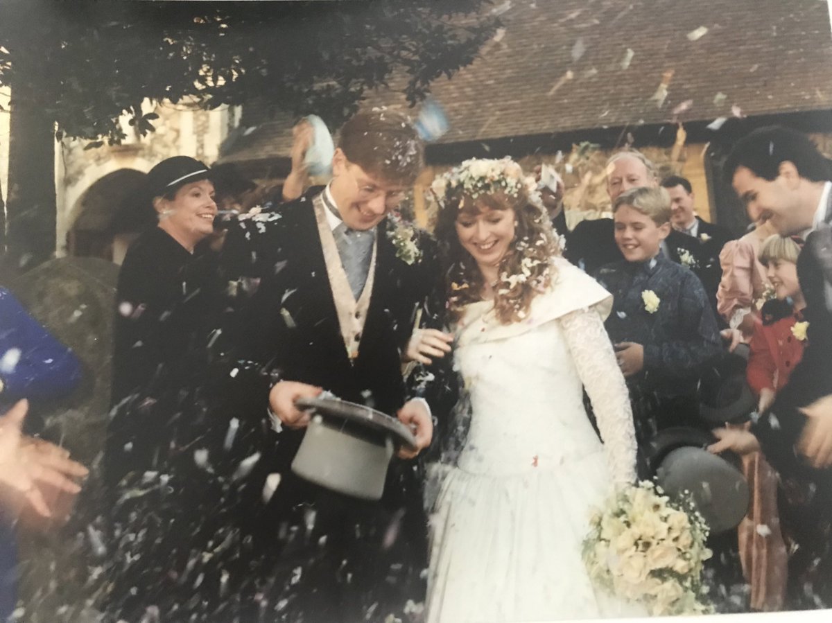 franquinn's tweet photo. Neither of us is big on anniversaries so bit of a surprise to realise that this was 34 years ago today. Can’t quite fathom how that’s happened but despite his infuriating habit of putting empty packets back in the food cupboard, I’m glad it has. Happy Anniversary @MikeRJeffree https://t.co/nbBzPYeTRw