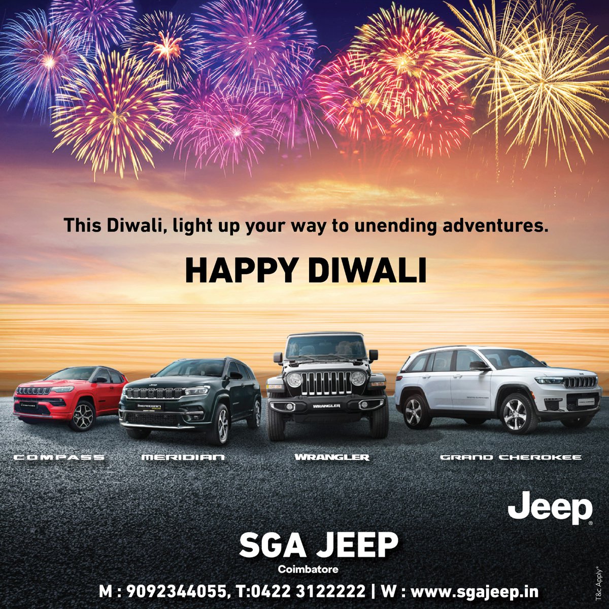 sgajeep's tweet photo. Wishing you a Very Happy Diwali Filled with Endless Trails and Unbeatable Experiences!

WhatsApp
https://t.co/qncGm8r3JT

Visit our showroom and get a test drive today!
https://t.co/GfTAaZFaPn

SGA JEEP - 0422 3122222 / 90923 44055
Location : Coimbatore

#HaapyDiwali #SGA https://t.co/8nZQY7L7Bw