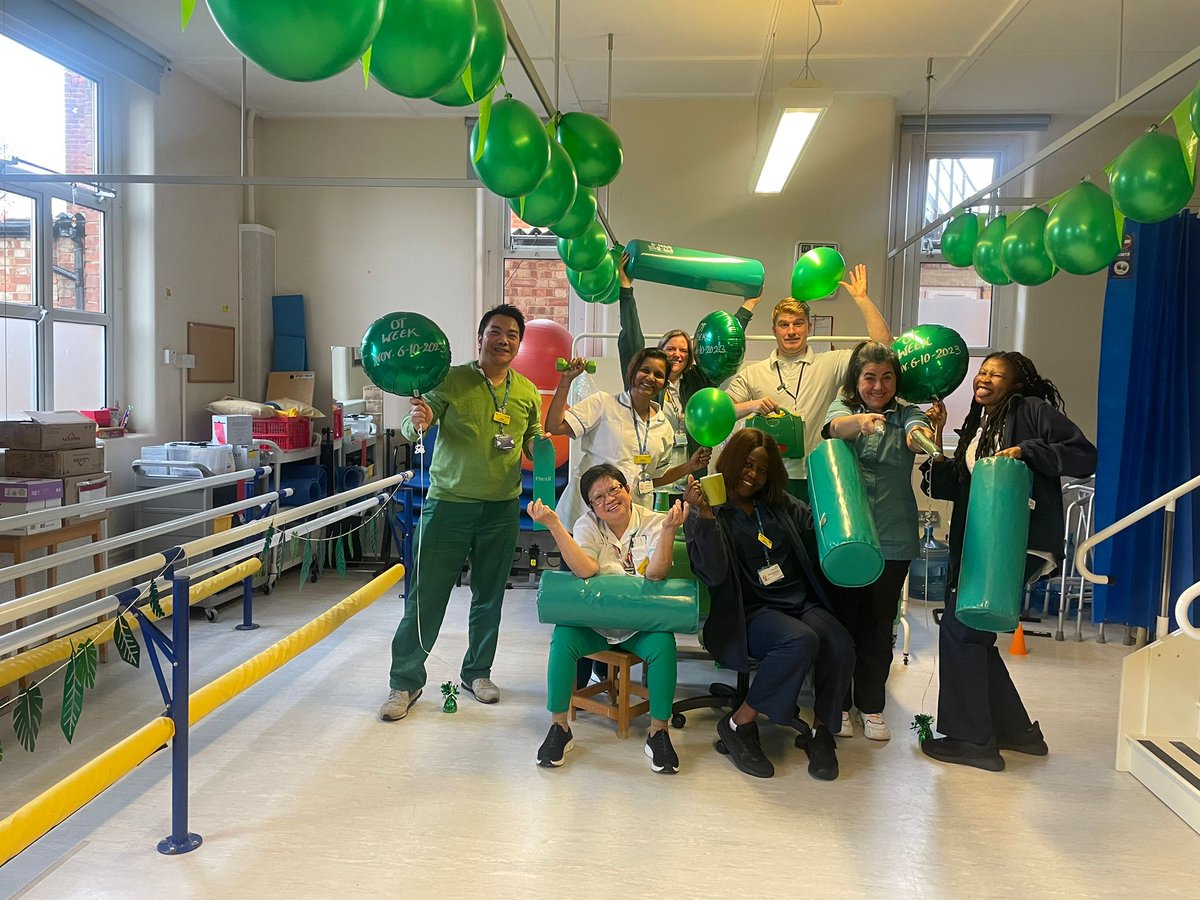 The smiles say it all! 💚 All this week our fabulous inpatient therapy team based at Upton Hospital have been celebrating #OTWeek23 the annual @rcot event. The decorations have been up to prompt discussions with patients, family members and other staff about the role of #OT.