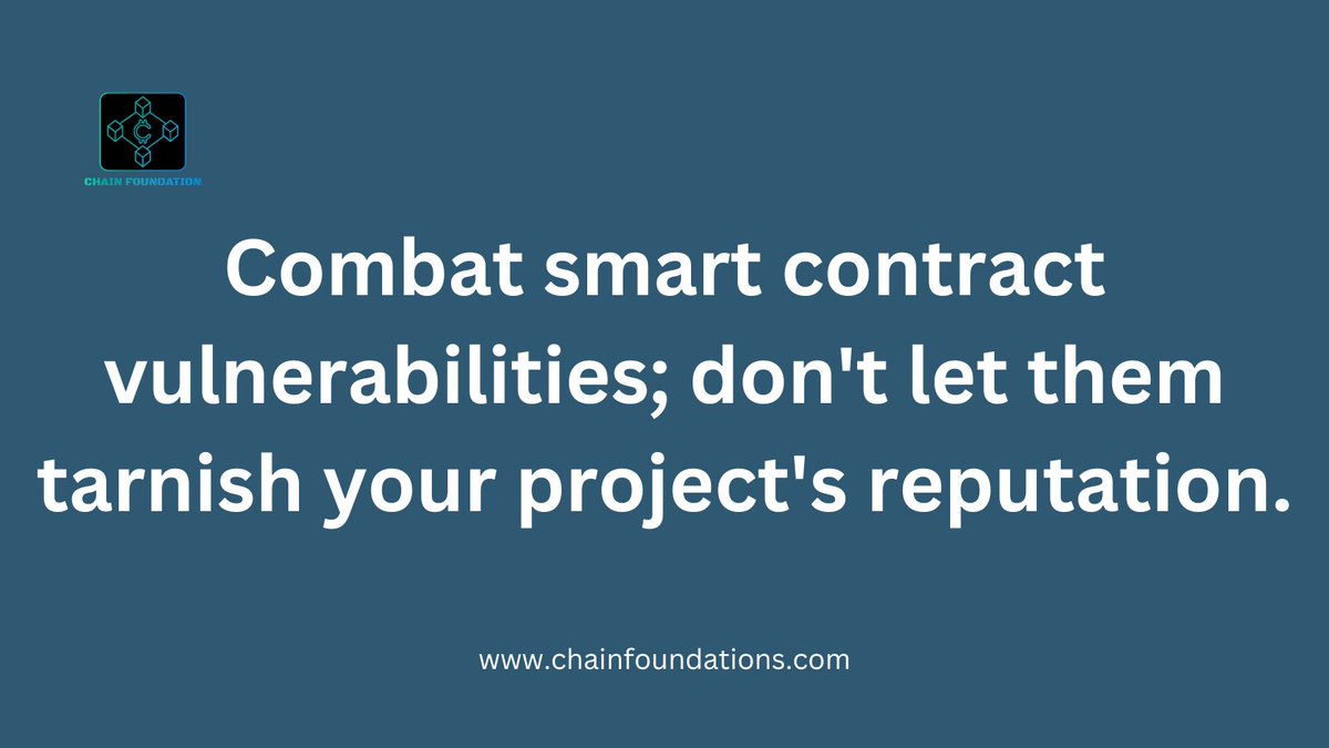 Chain_found's tweet image. A single vulnerability can tarnish your project&apos;s reputation forever. Don&apos;t let it happen. Audit your smart contracts regularly and stay on top of your project’s security. 🛡️🌟 #BlockchainReputation chainfoundations.com