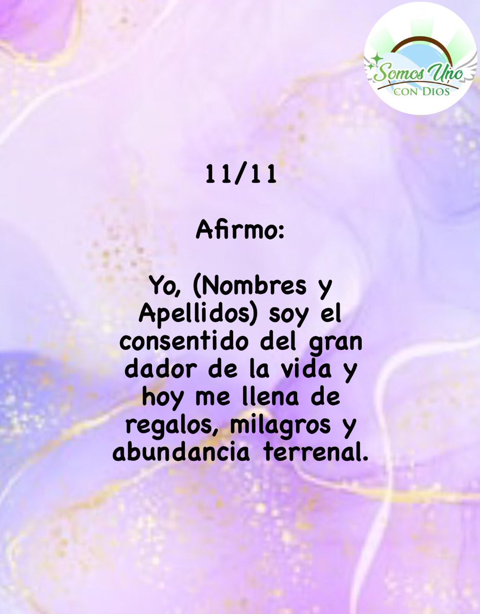 somos1conDios's tweet photo. 11/11

Afirmo:

Yo, (Nombres y Apellidos) soy el consentido del gran dador de la vida y hoy me llena de regalos, milagros y abundancia terrenal. https://t.co/AfluH9VHG1