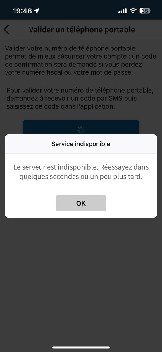 k2rtman's tweet photo. @dgfip_officiel 👋, pour vous signaler un bug sur le site impôts. Il est impossible de valider un numéro de téléphone et de recevoir le sms, car cela affiche l'erreur suivante. https://t.co/ALCRCdZVb6