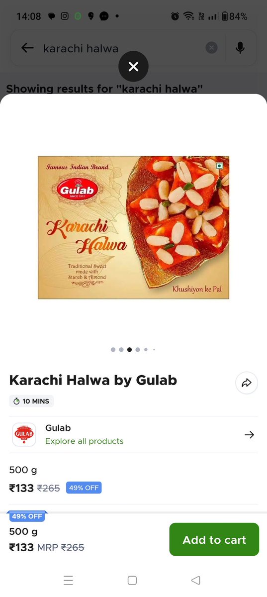 shitijsawhney's tweet image. @letsblinkit @zomato @deepigoyal @jagograhakjago
Wrong variant of karachi halwa one made with Pal Oil delivered instead of the variant with clarified butter which is mentioned in the application and the one I ordered.
Pics of ordered variant
Pics of delivered variant in thread