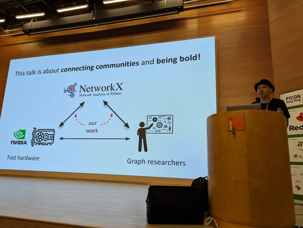 I learned so much from @eriknwelch's keynote at @pyconhk: How to accelerate NetworkX with GraphBLAS and cuGraph. 

Amazing work @eriknwelch @nvidia @RAPIDSai @networkx_team 🙌🙌🙌