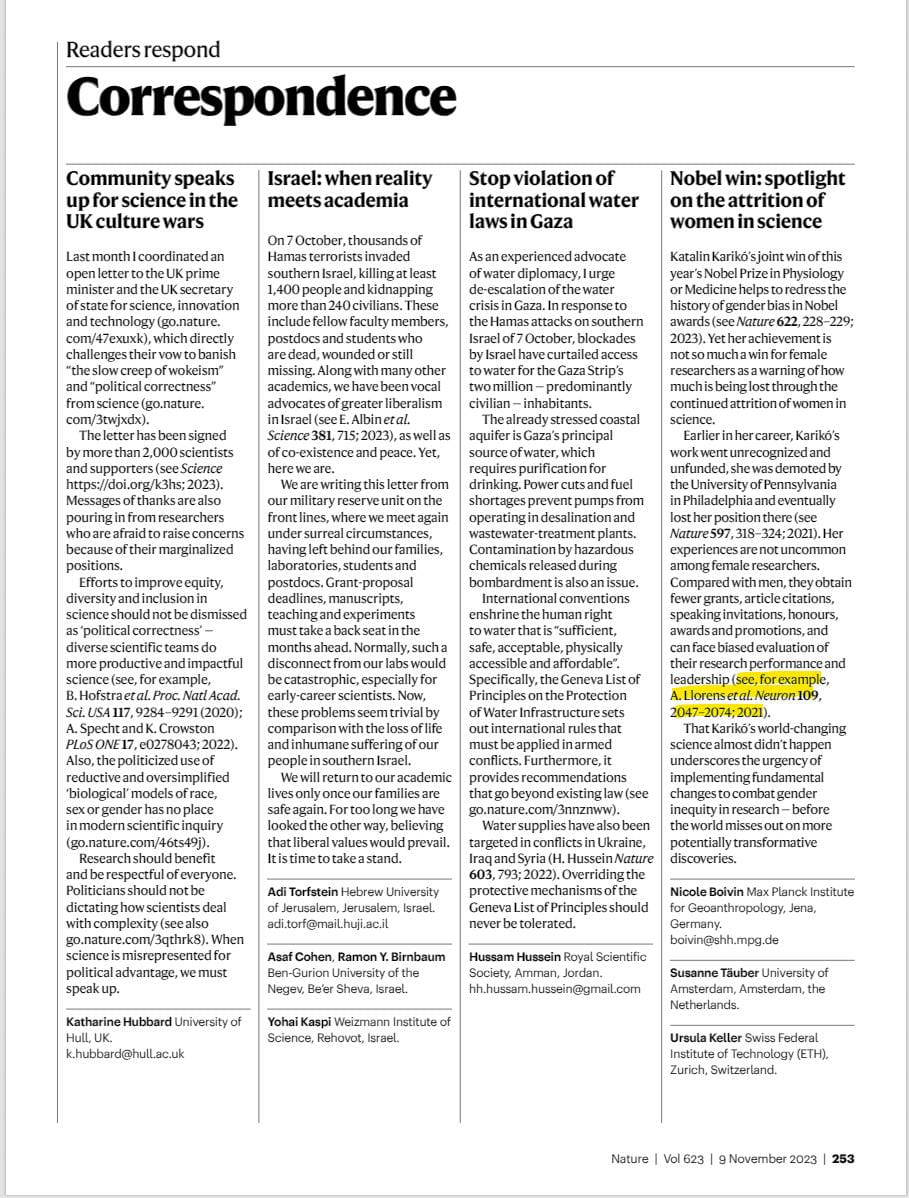 Humbled to see our paper cited in a piece on the Nobel Prize winner Katalin Karikó in Nature correspondence.