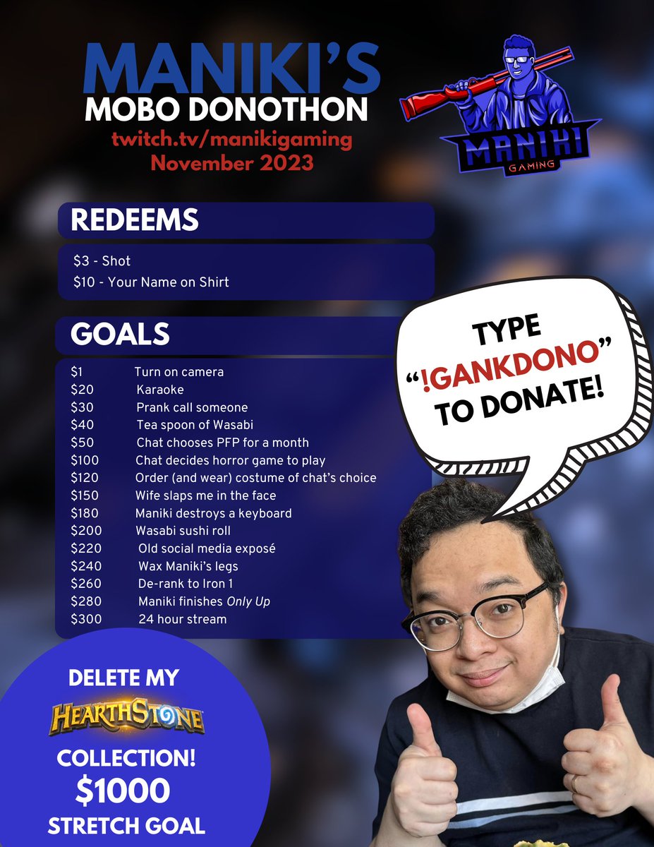 manikigaming's tweet photo. FIRST OFFICIAL DAY OF MY DONOTHON IS LATER , 11/11, 9 PM GMT+9 (that's 8 PM for all the PH folks)
I'll be doing some LIES OF P, and maybe some HEARTHSTONE BATTLEGROUNDS and APEX LEGENDS (or MH rise, idk I can't stick to 1 game lmao)
#StreamWithGank https://t.co/beH8n4jOkG