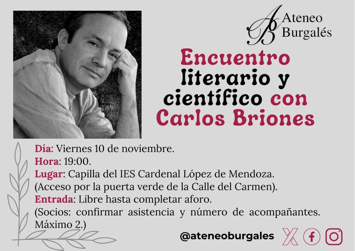 brionesci's tweet photo. Ayer pasé una tarde inolvidable en #Burgos, en el acto del @ateneoburgales en el que me nombraron socio honorífico :-)

Fueron dos horas de tertulia sobre ciencias y humanidades, respondiendo a muchas preguntas, comentando mis libros y recitando algunos poemas.

Gracias a todos!! https://t.co/sDihlhPxGU