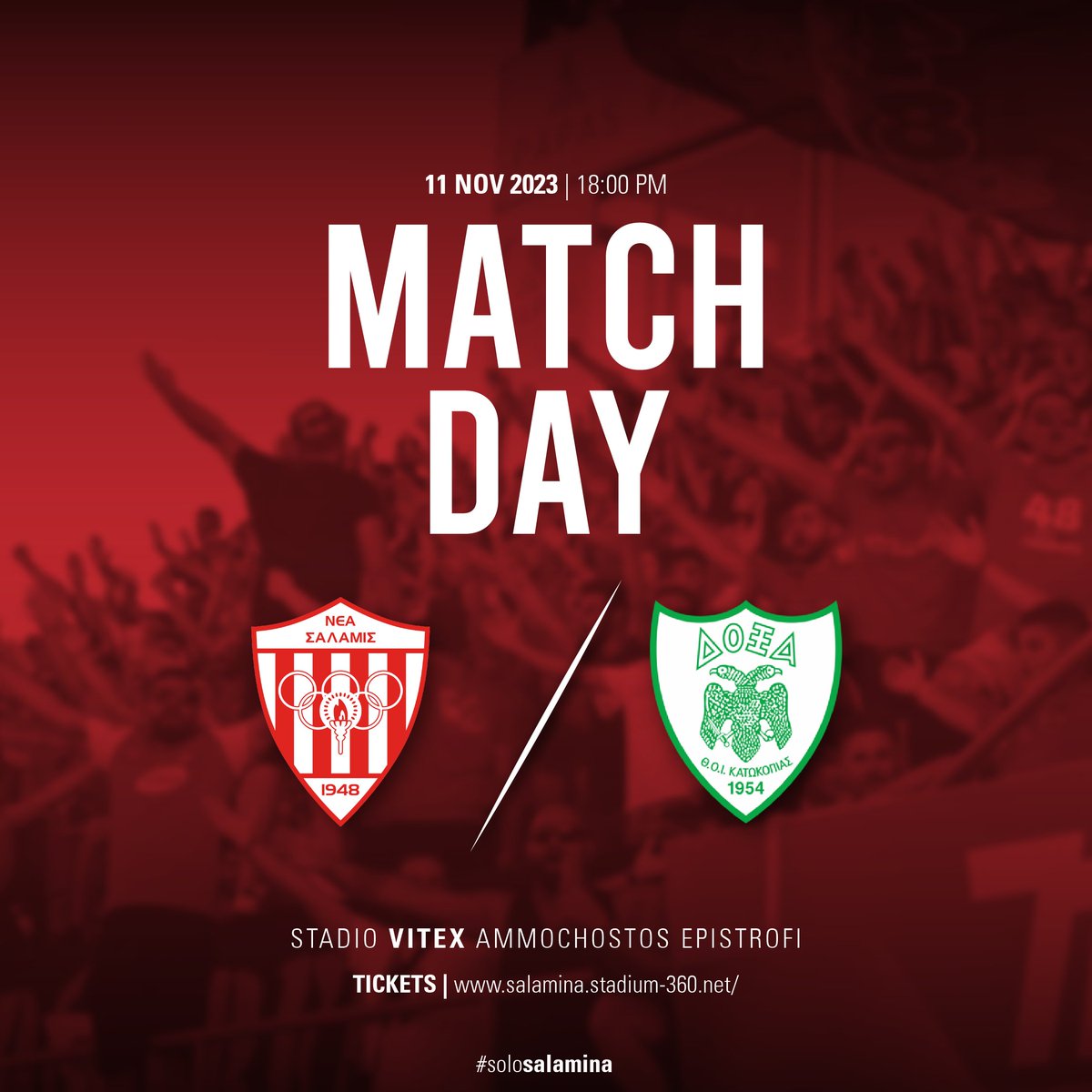 MATCHDAY! 🏆

Game starts at 18:00 @ VITEX AMMOCHOSTOS EPISTROFI👊🏼

#SoloSalamina

🔴⚪️🔴