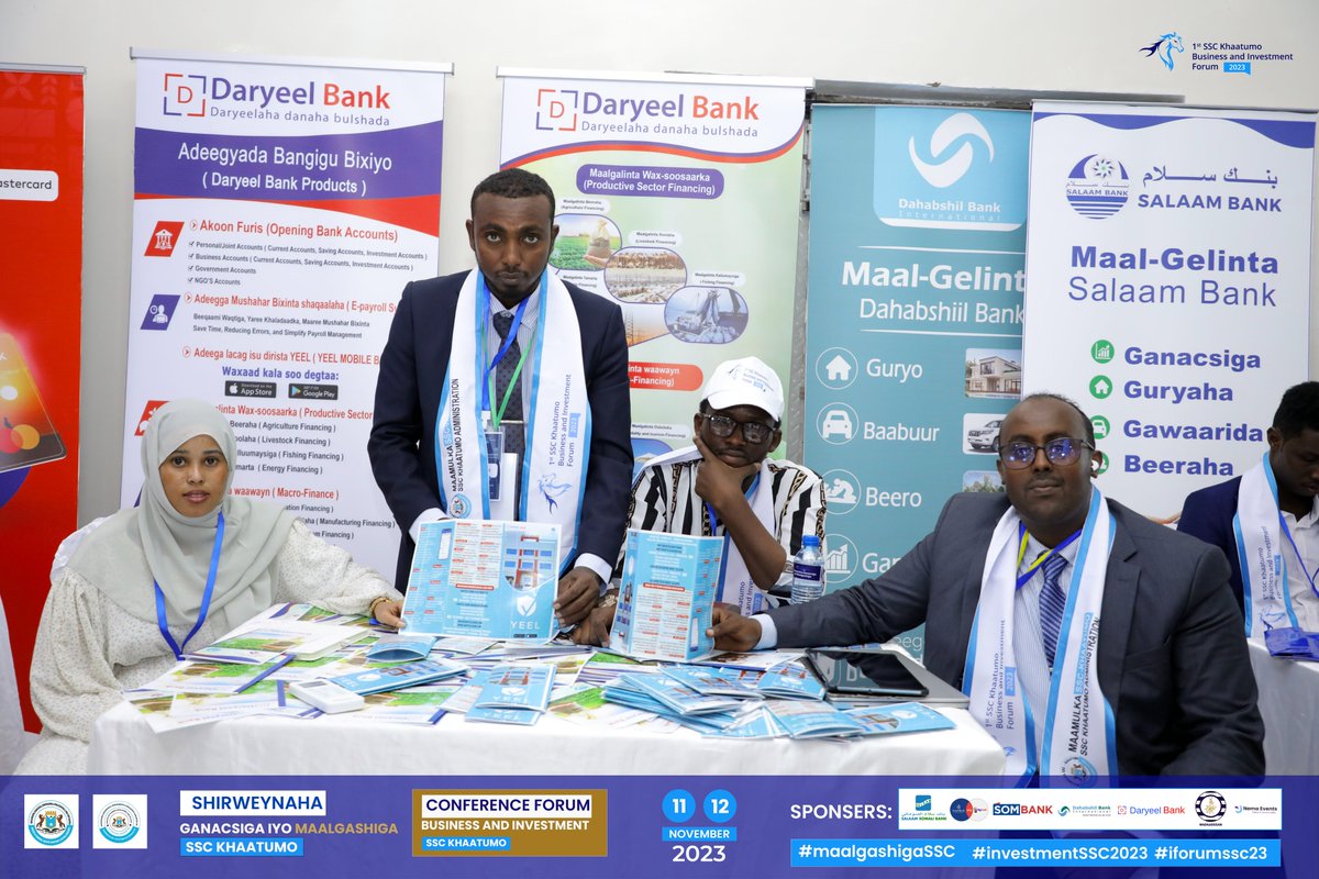 Qaar kamid ah Shirkaddaha Waa weyn ee ka qayb galaya shirka Maalgashiga iyo Ganacsiga SSC.
#maalgashigaSSC
#investmentSSC2023
#iforumssc