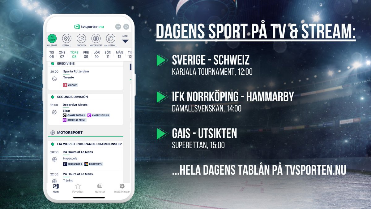Vilken sportdag vi har framför oss med rafflande avslutningar i både Damallsvenskan och Superettan 👏🤩 #DamAllsvenskan #Vinterstudion #IFKNHIF #GAIS 

📲 Se dagens alla hålltider på Tvsporten: tvsporten.nu