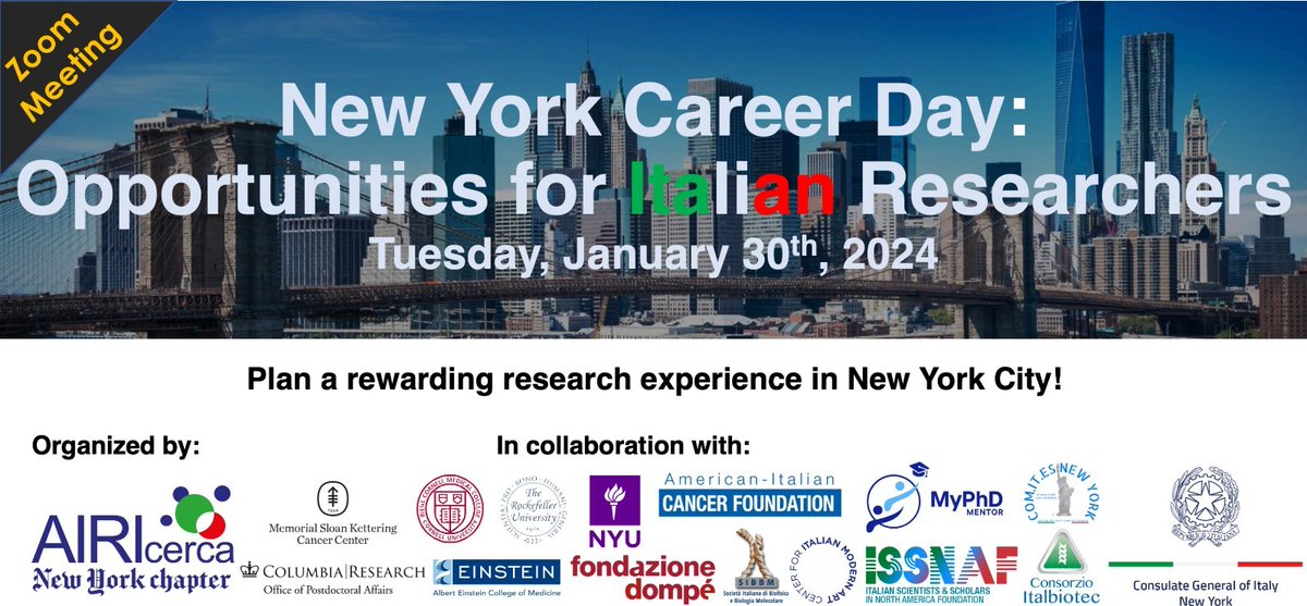 MyPhDMentor's tweet photo. AIRI New York Chapter is pleased to announce the “New York Career Day 2024: Opportunities for Italian Researchers”
Everyone interested in attending the event needs to register on Eventbrite: https://t.co/Nam77xBHW5 https://t.co/EBTrsV9Lyl