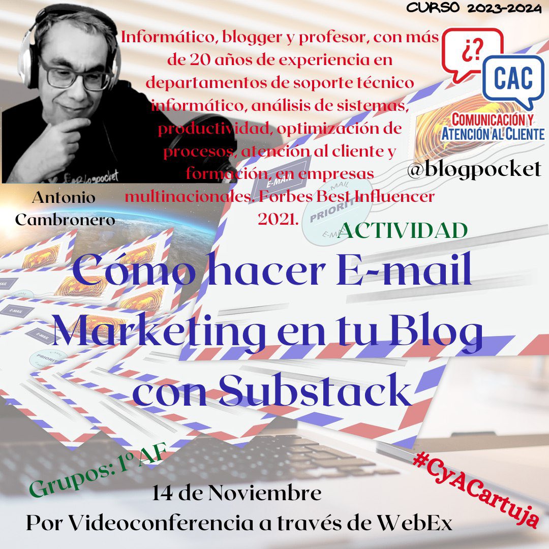 Y la semana que viene… vuelve un curso más a #CyACartuja <a href="/blogpocket/">Tweets con fecha de caducidad</a> buen amigo y excelente profesional ¡nos ayudará a crear una #newsletter ¡no te lo pierdas! 

#CyACartuja #FP #Comunicación