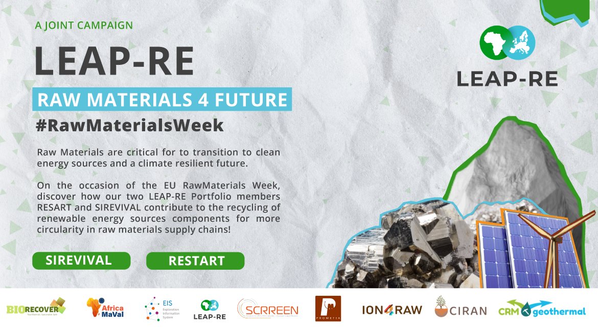🛠️ 🌍 #RawMaterialsWeek: Why do raw materials matter for #RenewableEnergy sources?

💥 Meet the <a href="/leapRE_EU/">LEAP-RE</a> Projects working for #circularity in raw materials supply chains:

📌SIREVIVAL:leap-re.eu/sirevival/
📌RESTART: leap-re.eu/restart/

#RawMaterials4Future