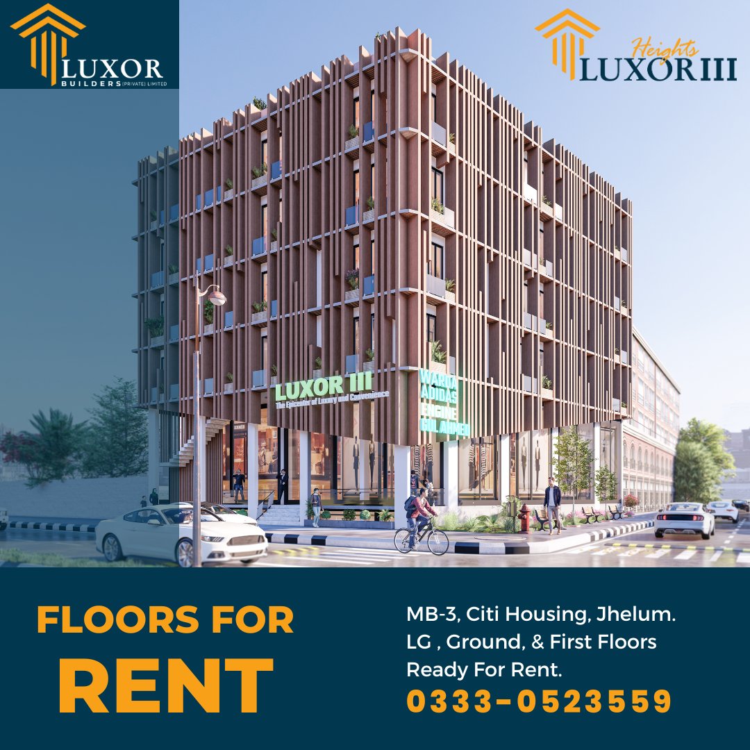 Commercial Floors For Rent.
In Citi Housing, Jhelum.
For any Questions call now:
𝟬𝟯𝟯𝟰-𝟯𝟯𝟯𝟬𝟬𝟭𝟯, 𝟬𝟯𝟯𝟯-𝟬𝟱𝟮𝟯𝟱𝟱𝟵.

#Luxorheights3 #luxorheights #luxorbuilder #abbottmall #CitiHousingkharian #investmentopportunity #realtor #property #cityhousingjhelum #Jhelum