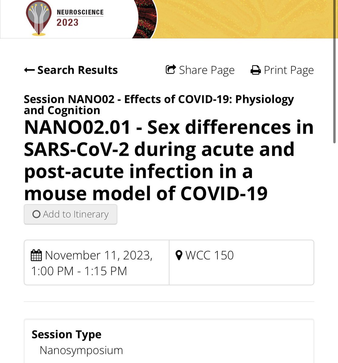 Jennifer A. Liu (@jenniferaliu97) on Twitter photo I’ll be at <a href="/SfNtweets/">Society for Neuroscience (SfN)</a> 2023 today presenting a short talk in the COVID-19 physiology and cognition nanosymposium from 1:00-1:15 pm looking at #sexdifferences in acute and #neurocovid PASC animal models. Please stop by if you’re interested!
#neurotwitter I’ll be at <a href="/SfNtweets/">Society for Neuroscience (SfN)</a> 2023 today presenting a short talk in the COVID-19 physiology and cognition nanosymposium from 1:00-1:15 pm looking at #sexdifferences in acute and #neurocovid PASC animal models. Please stop by if you’re interested!
#neurotwitter
