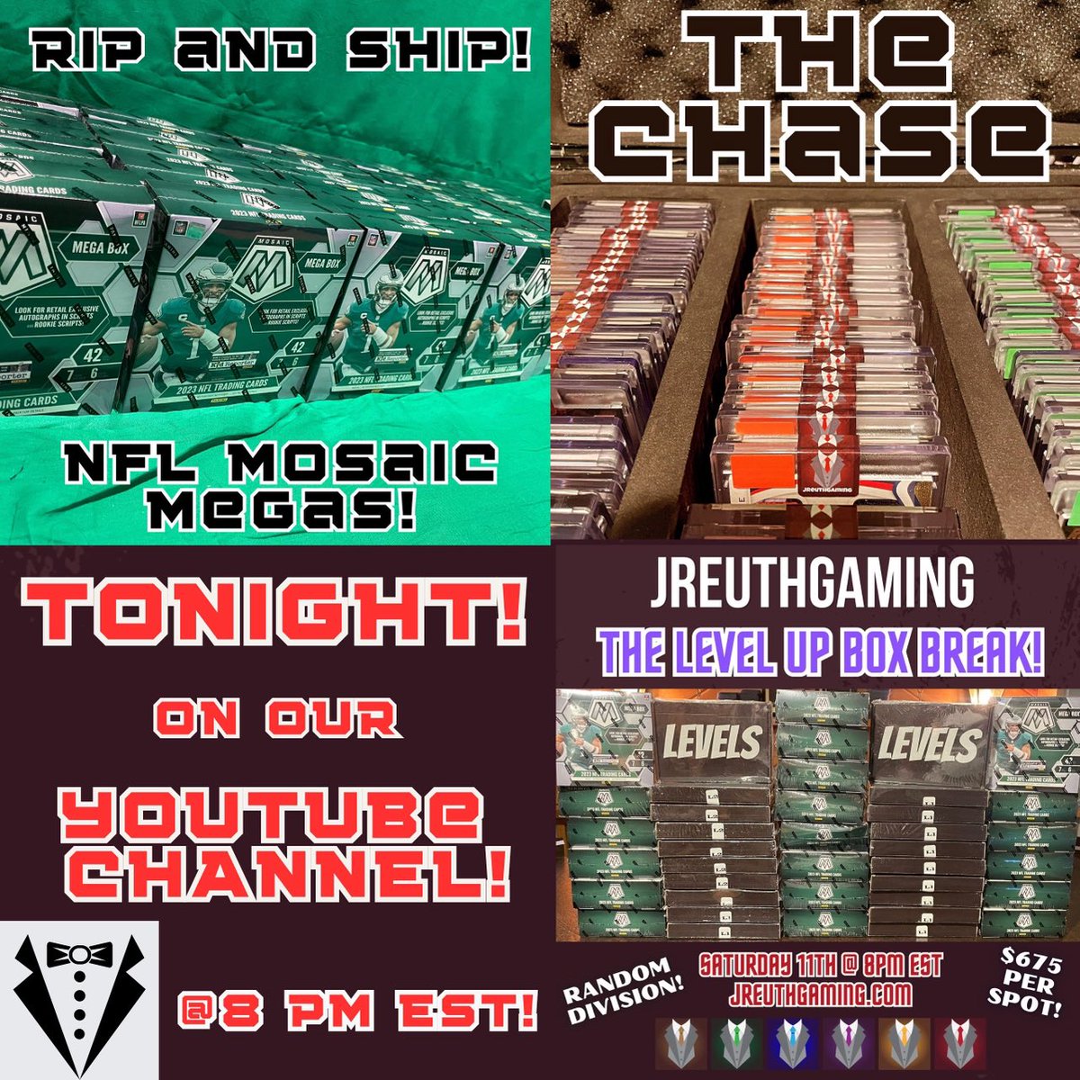 JReuthGaming's tweet image. Tonight! A fun event planned on our YouTube channel! Livestream starts at 8PM EST! 

Box Break, The Chase, Rip &amp;amp; Ship and more! Get involved in the madness over on our website at jreuthgaming.com  get the popcorn ready! #boxbreak #whodoyoucollect