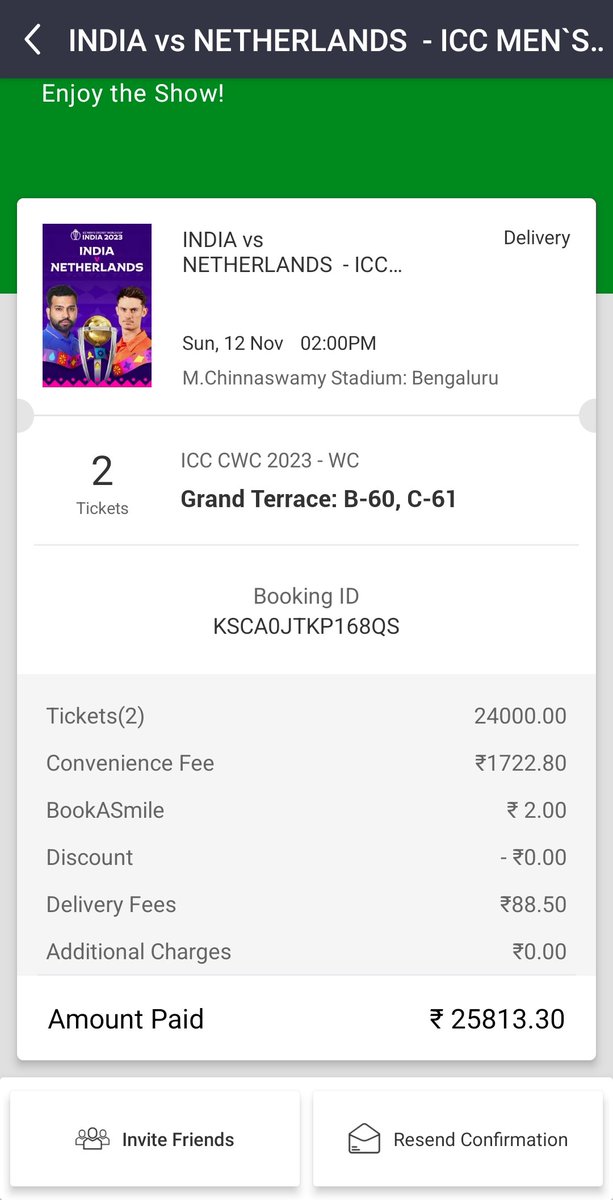 Subash_subiks's tweet photo. Dear friends,

#INDvsNED tickets available for sale.

You can get either one or two tickets from me. Contact : 8760362603/9113953297

TICKET DETAILS:
GRAND TERRACE: 12000 PER TICKET OR 23,000 for 2 tickets

You can get it  either H2H near ground or today or tmrw near hoodi metro https://t.co/NN2wDZbjgY
