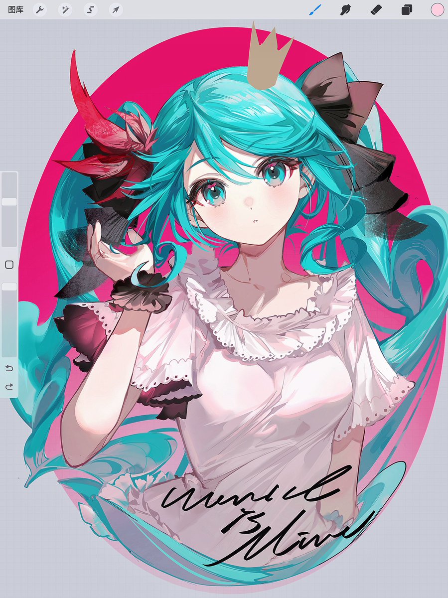 hatsune miku 1girl solo long hair twintails crown upper body looking at viewer  illustration images