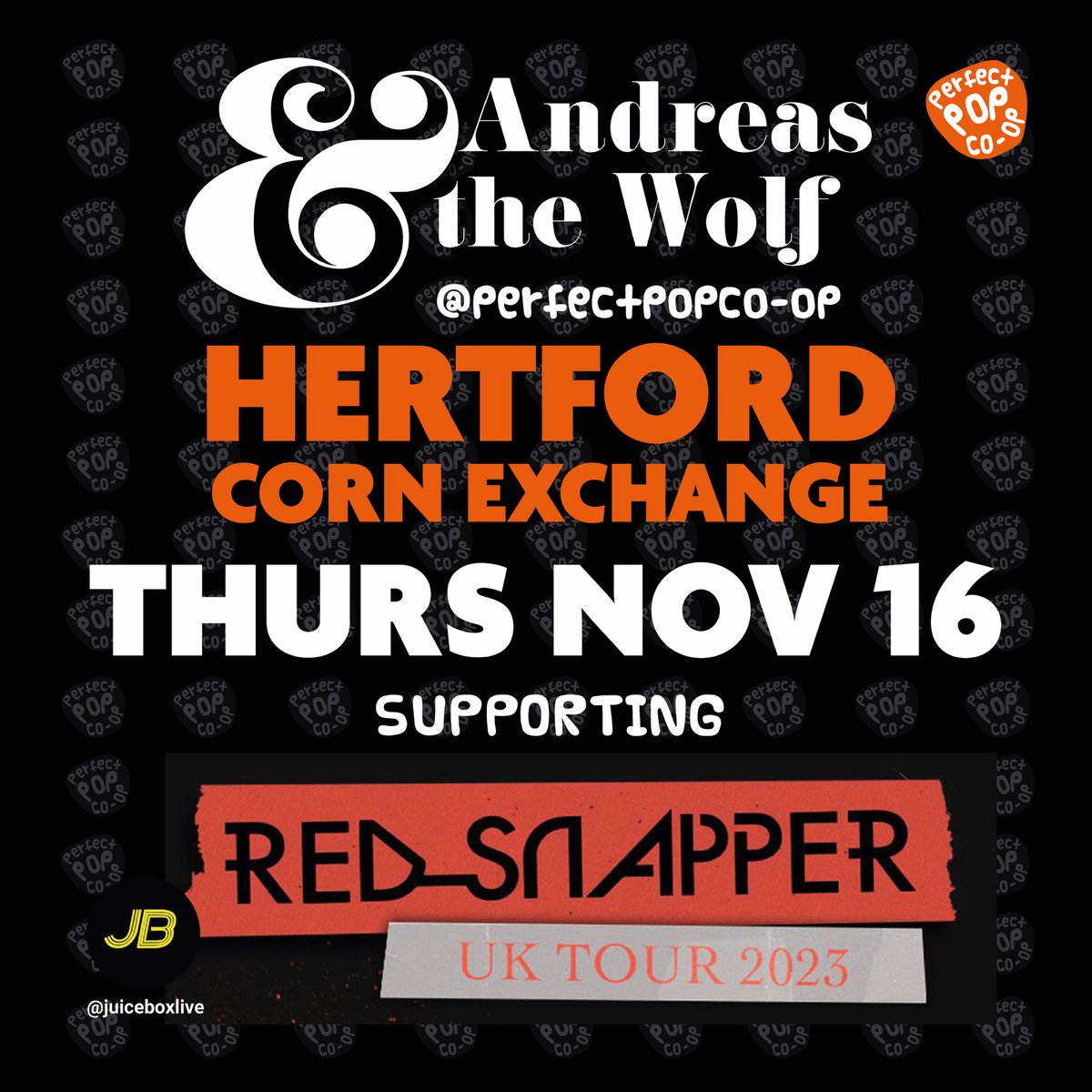 Less than a week until @andreasandtwolf play @HertsCornExchg for @Juicebox_Indie supporting Red Snapper | Hertford Corn Exchange message us for tickets!