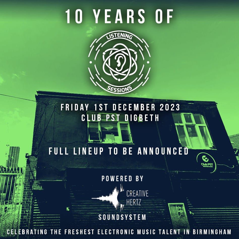 We invite you to come and celebrate 10 years of championing the electronic music community in Birmingham, on Friday 1st December at the legendary Club PST in Digbeth!!!
 2 floors packed full of high-grade home grown 0121 music! 
Full line up and tickets online very soon...