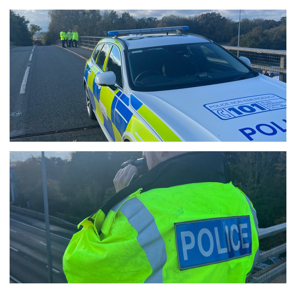New Roads policing officers with help from @OPUWorcs @OPUHereford practicing their speed camera training nr J7 of the M5 to try and reduce #fatal4 OR95 @WestMerciaPCC @WMerciaRoads