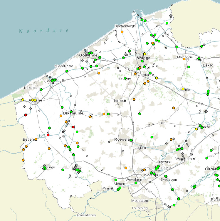 MeteoWard's tweet photo. Momenteel alarmpeil #Bergenvaart (#Houtem), #IJzer (#Lo-Fintele) & #Blankaertvijver (#Woumen/#Diksmuide). #Heulebeek (#Moorsele) flirt met alarmpeil.
Goed nieuws in de #Westhoek want water zakt stilaan in #Haringe & #Roesbrugge. Ook in #Stavele is peil nu stabiel.
© Waterinfo https://t.co/n9IBhqvRW2