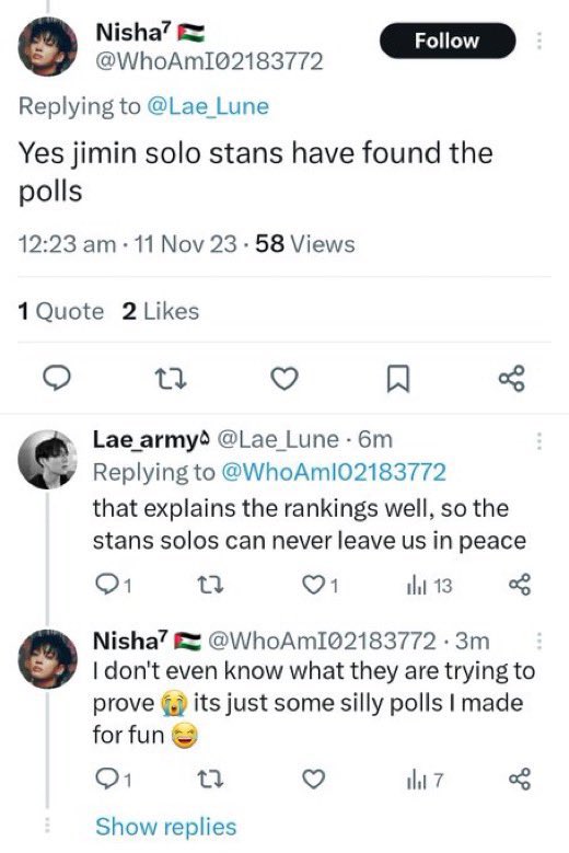 How are yall okay with this type of tweets? So if Jimin is winning a poll it means its because of his solos and not because armys genuinely like his music? Thats weird asf assuming he wouldn’t win anything if only ot7 voted js such a hater thing to say- im speechless