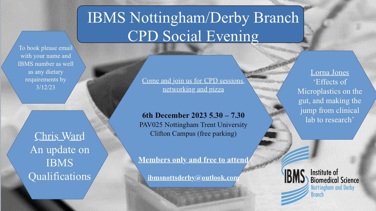 IBMSNottsDerby's tweet photo. 📣Join us for an exciting CPD Social Evening! 🎉

Connect with fellow professionals, share insights, and enjoy some pizza.

Email us to confirm attendance.

#IBMS #CPDEvent #NetworkingOpportunity #Nottingham #Derby #SocialEvent #BiomedicalScience https://t.co/cAEkHHefYb