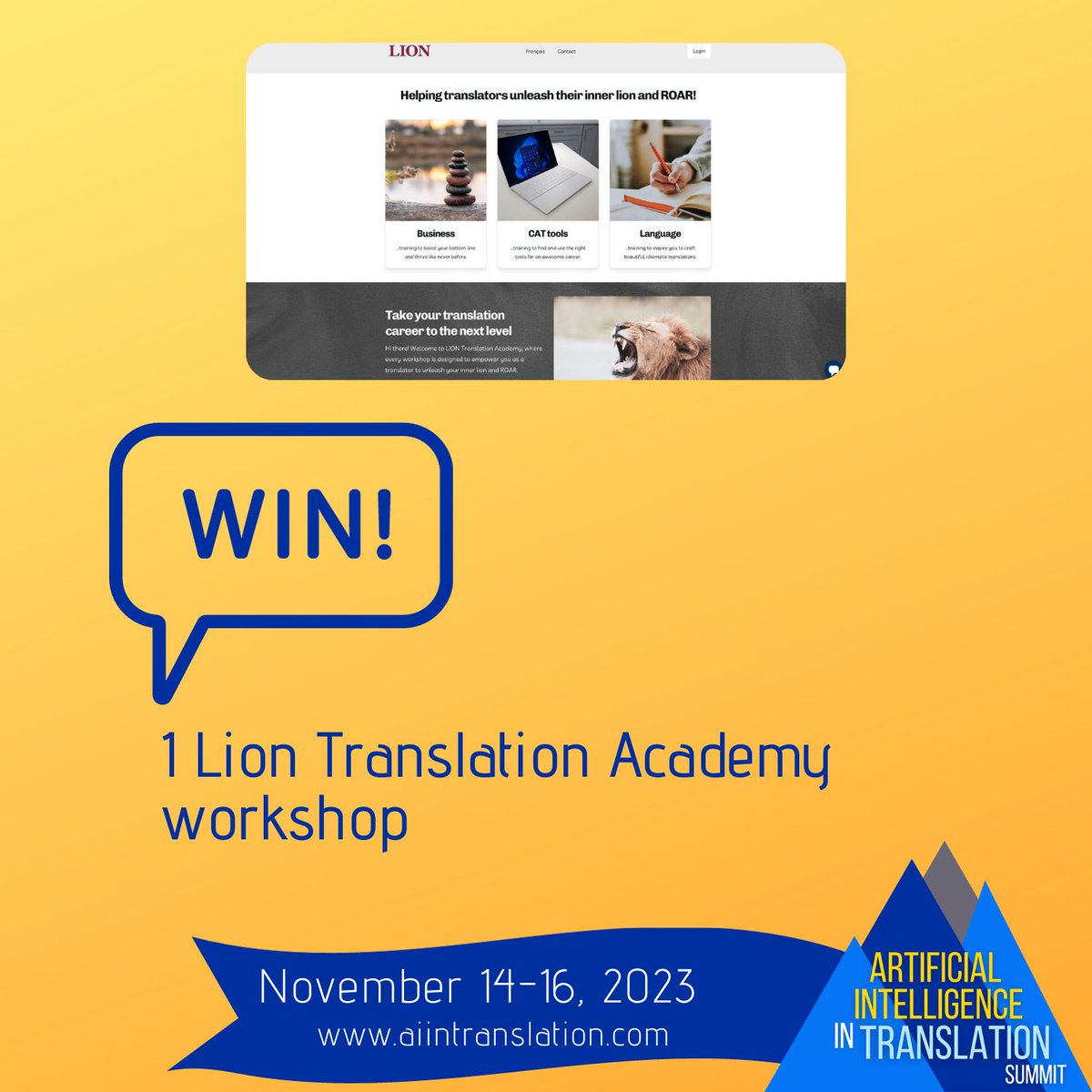techforword (@techforword) on Twitter photo 🙏 A huge thank you to <a href="/JoachimLepine/">Joachim Lépine</a> for contributing 1 Lion Translation Academy workshop to our prizes!
Power Pack holders get automatic entry into our daily raffles and grand prize raffle!
Haven't got a Power Pack yet?
xl8.link/PowerPack 👈
#xl8 #AITranslation #Prize 🙏 A huge thank you to <a href="/JoachimLepine/">Joachim Lépine</a> for contributing 1 Lion Translation Academy workshop to our prizes!
Power Pack holders get automatic entry into our daily raffles and grand prize raffle!
Haven't got a Power Pack yet?
xl8.link/PowerPack 👈
#xl8 #AITranslation #Prize