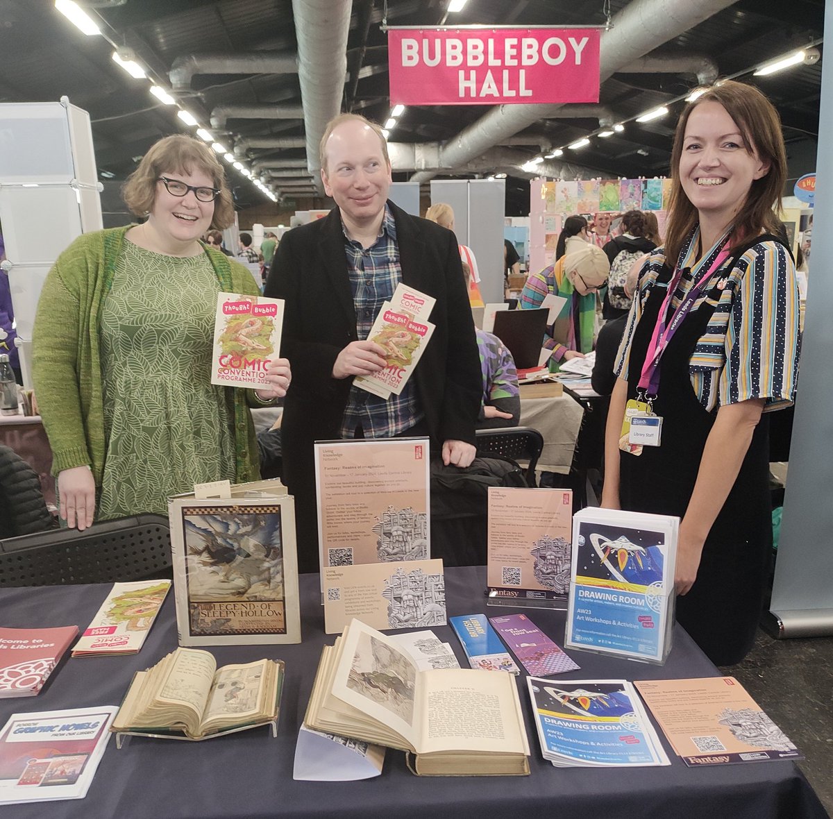 #BLFantasyRealms curators <a href="/TanyaKirk/">Tanya Kirk</a> <a href="/MJRSangster/">Matthew Sangster</a> &amp; <a href="/RhianEIsaac/">Rhian Isaac</a> from <a href="/leedslibraries/">Leeds Libraries</a> at <a href="/ThoughtBubbleUK/">Thought Bubble Festival</a> #thoughtbubble #fantasylit