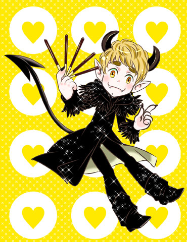 1boy male focus tail horns food heart blonde hair  illustration images