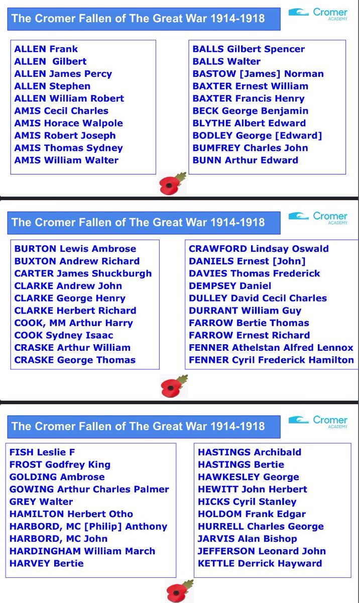 On Friday, we came together as a school to mark #RemembranceDay2023 and give thanks @cromerchurch. The names of our town's Fallen are displayed with pride around our site as below.  #LoveCromer #Cromer @inspirationeast