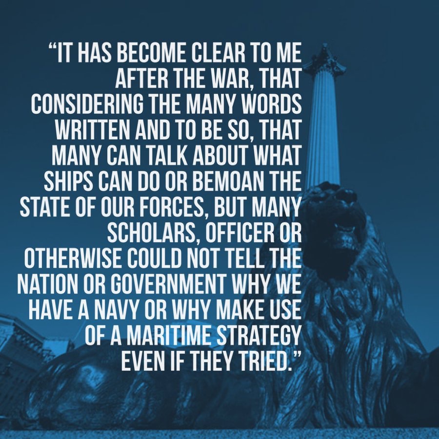 James_WE_Smith's tweet photo. “It has become clear to me after the war, that considering the many words written and to be so, that many can talk about what ships can do or bemoan the state of our forces, but many scholars, officer or otherwise, could not tell the nation or government why we have a navy or make use of a maritime strategy even if they tried.”
ADM Secretary Sir John Lang, 1961.