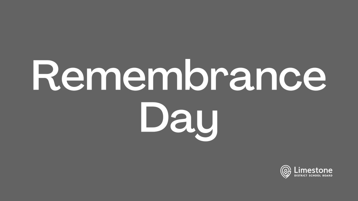 LimestoneDSB's tweet photo. Canadians pause in a moment of silence to honour and remember the people who have served, and continue to serve Canada during times of war, conflict and peace.  All flags will be lowered Friday at sunset to Monday at sunrise because Nov 11 is on Saturday. #WeRemember https://t.co/1yi5WSMpgX