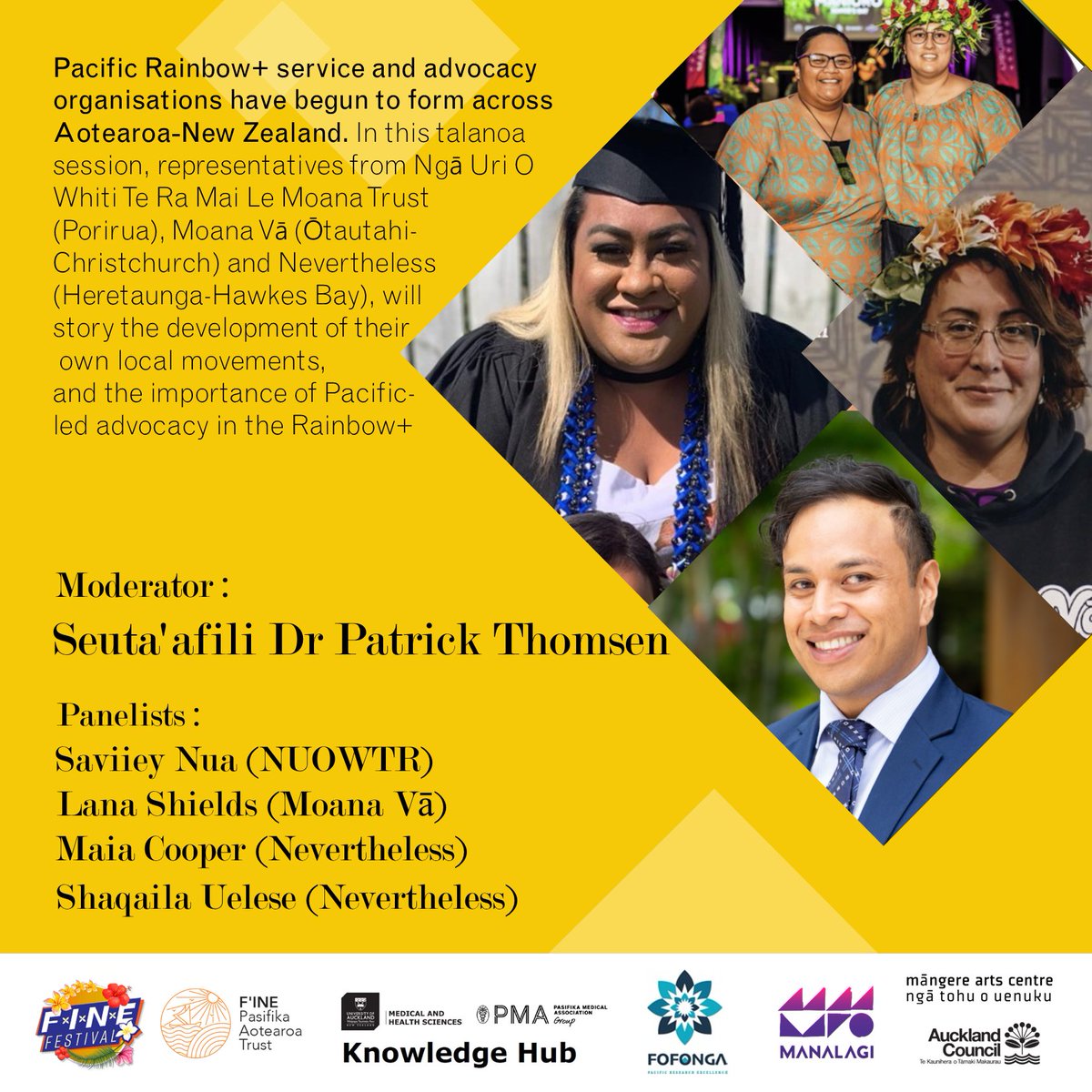 manalagiproject's tweet photo. Pacific Rainbow+ service and advocacy organisations have begun to form across NZ. Join us at the F.I.N.E Ideas Fest Talanoa Symposium to hear representatives from around the country tell their stories and talk about the importance of Pacific-led advocacy in the Rainbow+ space. https://t.co/hGOSlSg1PJ