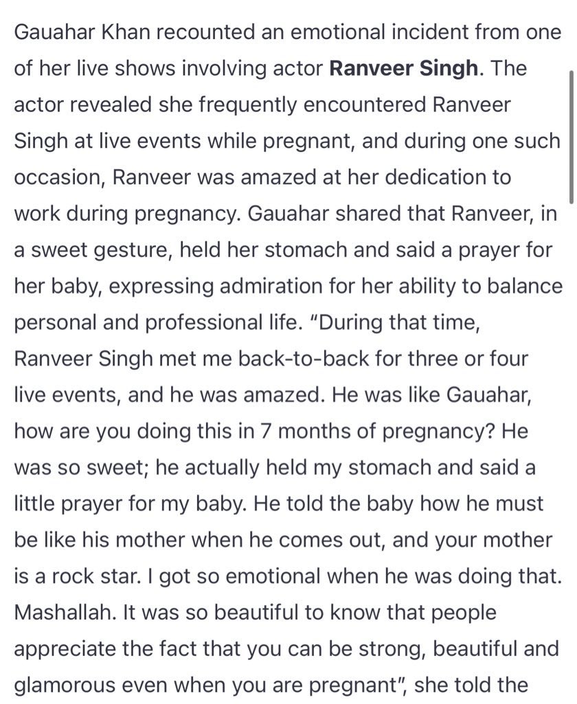 Ranveer Singh met Gauahar Khan during her pregnancy at live event. He held her stomach & made little prayer for her baby. Gauahar got emotional seeing ranveers sweet gesture 🥹

#RanveerSingh #GauaharKhan