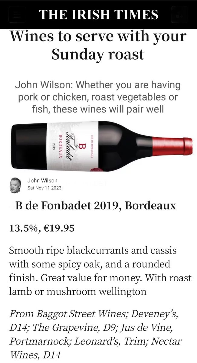 Rediscovering the joy of Sunday roasts through perfect wine pairing in today's @IrishTimes by @Wilsononwine🍷