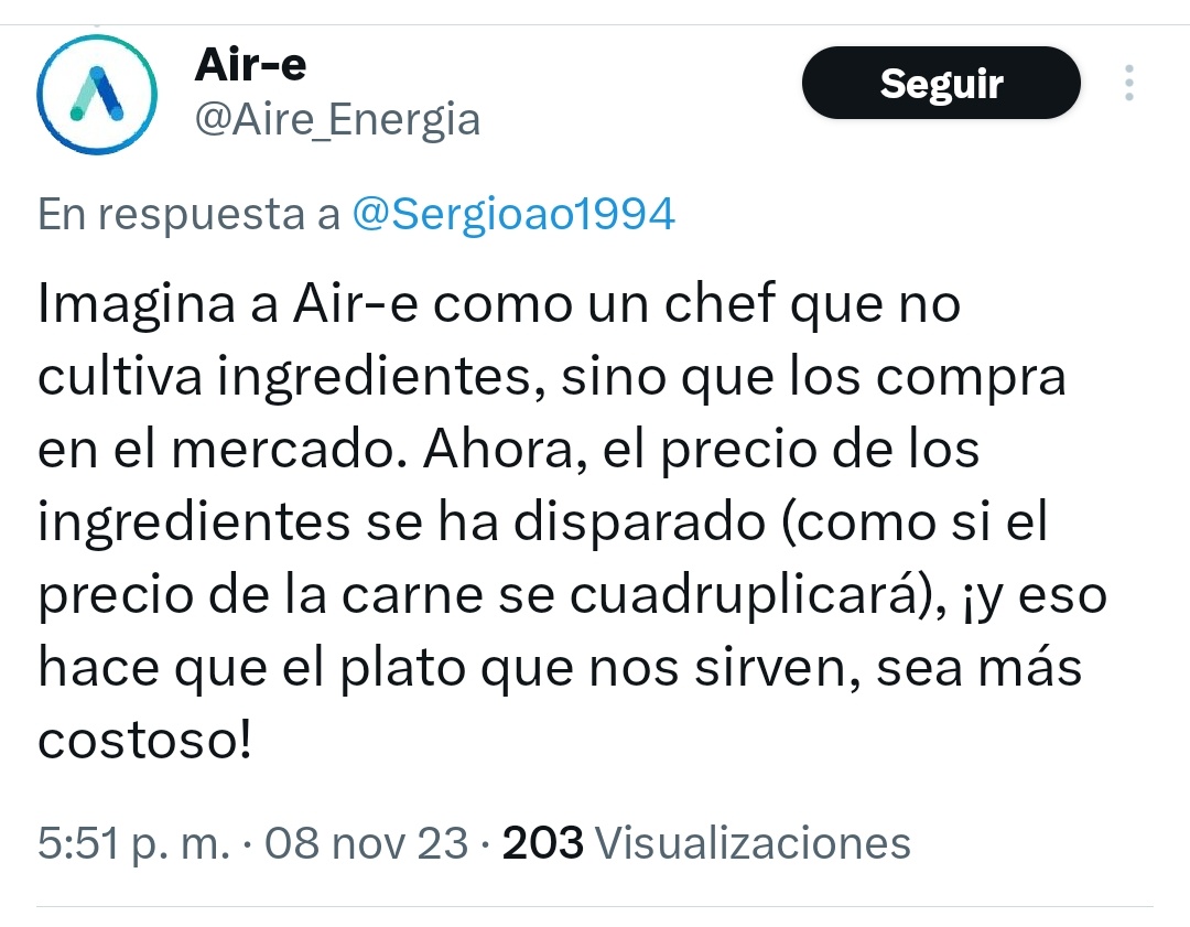 LeoVassallo's tweet photo. No entiendo quien fue el genio dentro de @Aire_Energia que se le ha ocurrido ahora, responder así a sus usuarios para disculpar sus altos costos. 

Bueno, malparidos. A mí en un restaurante no me cobran lo que se deja de pagar el cachón de la mesa de al lado. ¿Cierto? https://t.co/49hEhh4Moe