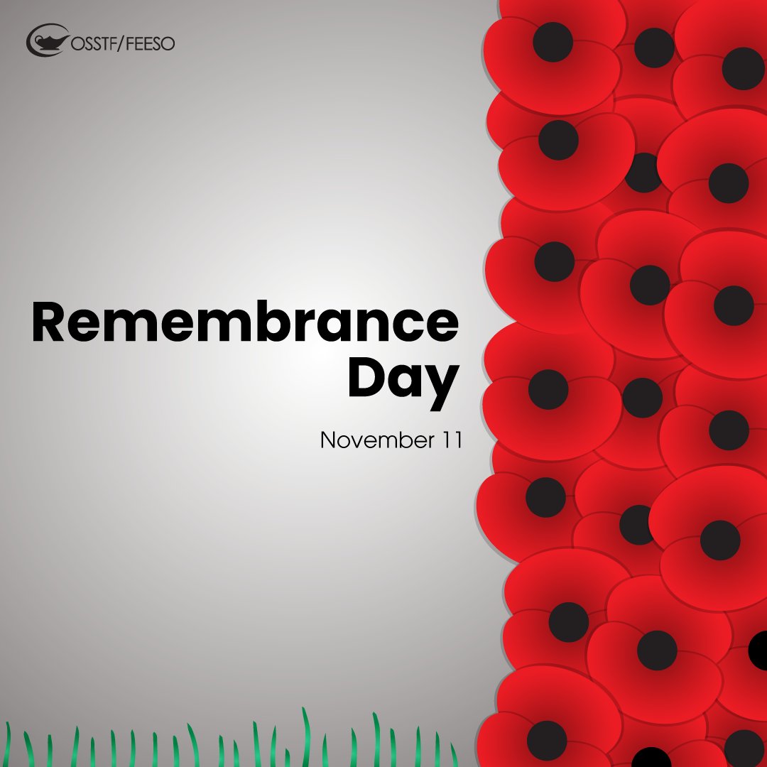 Today is #RemembranceDay 🕯️ A time to reflect on the freedoms + peace in your life, to remember those who served & sacrificed for all we have today, and advocate for change so those suffering in conflicts can have peace. Now is a time to remember our shared humanity. #OSSTF