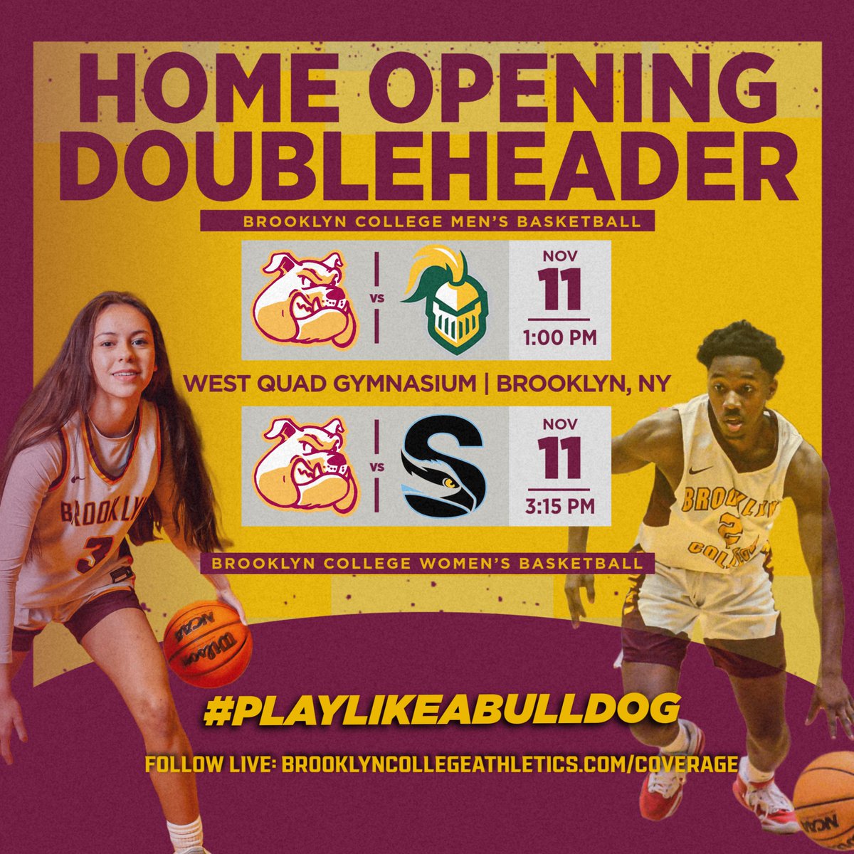 bklyn_bulldogs's tweet photo. #Doubleheader🏀

College hoops is back at the West Quad Center this afternoon! 🐶

📍@bklyncollege411 
⌚1pm | @brooklynmbb 🆚 @NJCUAthletics
⌚3:15pm | #BCwbb 🆚 @stocktonospreys
📺📊https://t.co/NQeVJdKWwr 

#PlayLikeaBulldog #d3hoops #cunyhoops https://t.co/zdlrMBvqnG