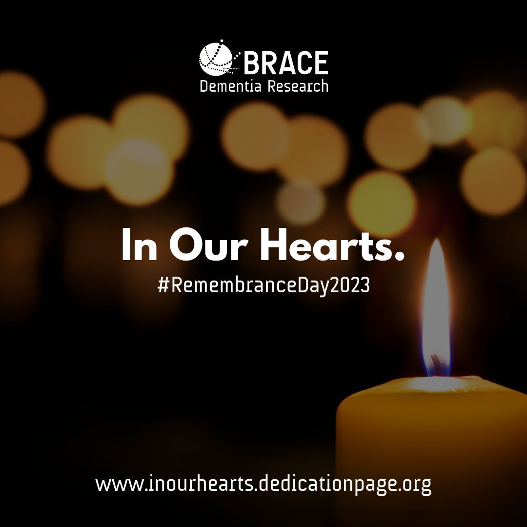 On #RemembranceDay2023, we remember all those we have lost. Please join BRACE and other families in creating a free tribute to your loved one here: inourhearts.dedicationpage.org Post a photo, write a dedication and if you wish, make a donation to support #dementia research.