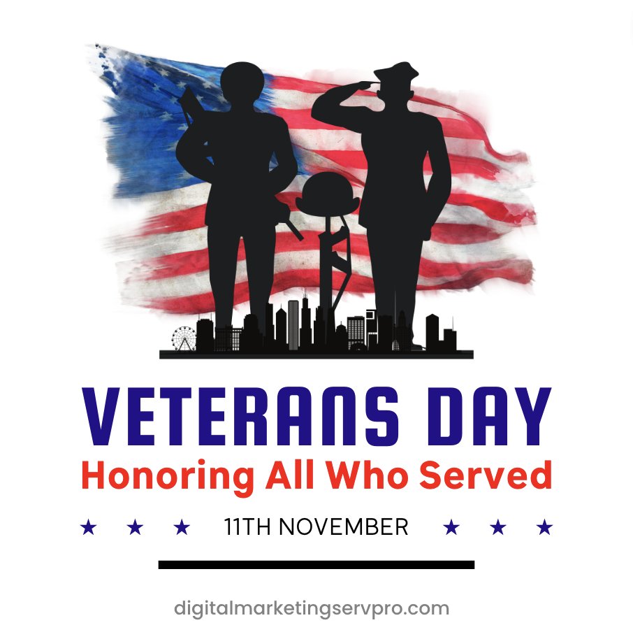 On Veterans Day, we salute the bravery and dedication of our heroes. We're proud to serve our clients with the same commitment. 

Let us help your business shine just as bright. Reach out today to learn more. #VeteransDay #ServiceExcellence #HonorAndSupport