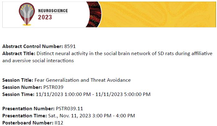 Excited to present my poster today at #SfN2023. I invite you to explore my poster and join the exciting conversation on brain dynamics during affiliative and aversive interactions.  <a href="/IBROorg/">IBRO - International Brain Research Organization</a> <a href="/SfNtweets/">Society for Neuroscience (SfN)</a> <a href="/UofHaifa/">University of Haifa</a>