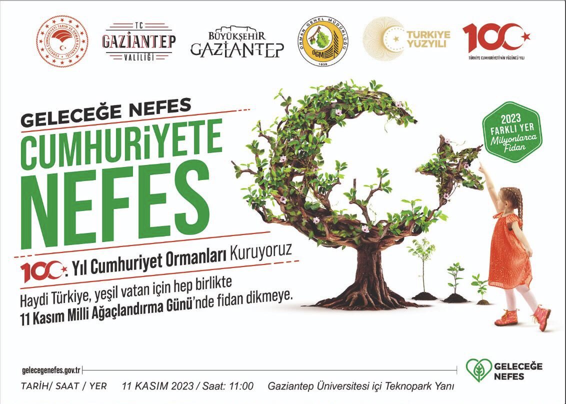 11 Kasım #MilliAğaçlandırmaGünü kapsamında tüm Türkiye’de olduğu gibi #Gaziantep’te de fidanlar toprakla buluştu.

Etkinliğe katılan Vali Yardımcısı Hüseyin Kaptan,  herkesi #GeleceğeNefes olmaya davet ederek Valimiz Kemal Çeber ve Neslihan Ayan Çeber Hanımefendi adına fidan