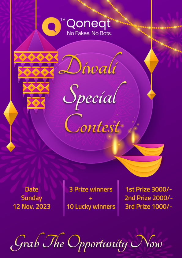 qoneqtapp's tweet photo. ✨🎉Happy Diwali from the Qoneqt Family! 🎉✨
As we celebrate the festival of lights, we're thrilled to announce an exciting addition to our community: 🚀Qoneqt's Weekly Contest! 🚀
💫Starting this Diwali weekend, join us in "Qoneqt Weekly Contest"
Share your best Diwali Themed Photos or Selfies and compete against others for the prizes!

Why participate?
•Show off your skills!
•Win AMAZING Amazon Gift Vouchers! 🎁

🔥Ready to win big this Diwali? 
Follow the simple steps:
1. Login/Signup on Qoneqt (p.s - you have to be verified)
2. Join "Qoneqt Weekly Contest" group.
(Link --> https://t.co/QuxNX3dyOP)
2. Post your funniest, wildest Diwali Selfies 🤳
3. Engage with other members' creations. 👍
4. Winners announced on Thursday! 🏆
🚨The contest for this week is already up🚨
48 hours until the entries for this week close, hurry now 🏃‍♂️
@BlockchainSRM @DevSwayam @devamdivynash @aloofloofa_ 
#Diwali2023 #DiwaliCelebration #DiwaliContest #QoneqtWeeklyContest
(Note: Make sure to adhere to community guidelines while posting. Let's keep the fun respectful and inclusive for everyone.)