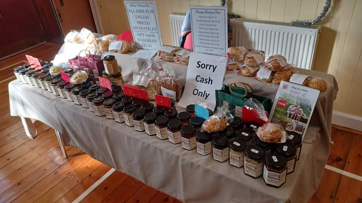 Barneysfarmfood's tweet photo. All set up and ready to go at our first Christmas fair of the year @SummerbridgeMC with our home made preserves, scones and mince pies #barneysfarmhousefoods #scones #supportlocal #shoplocal #preserves #homemade #summerbride #northyorkshire #mincepie https://t.co/R5sYZJPEB3
