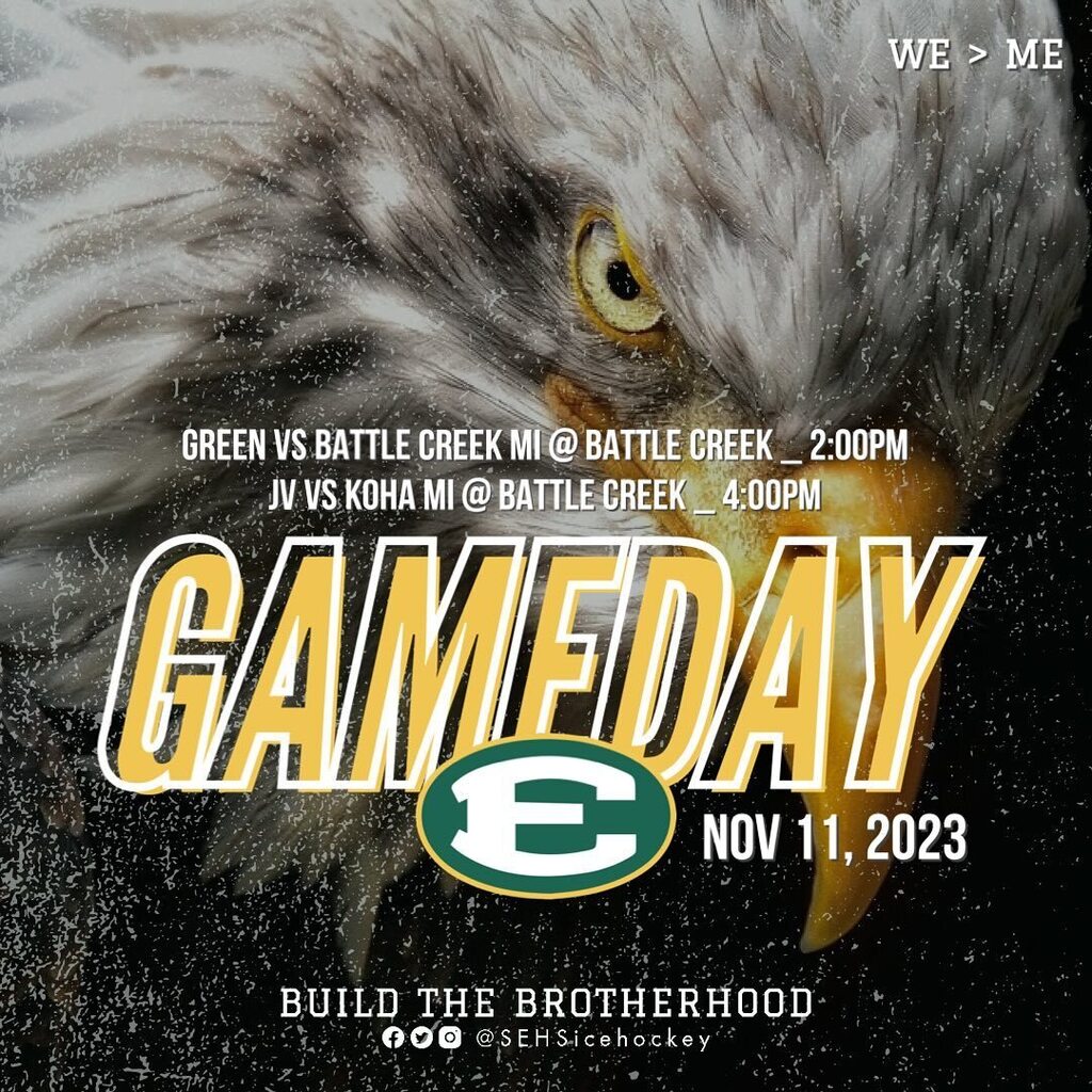 🚨GAMEDAY🚨 Preseason. #SEHSIH #BuildTheBrotherhood

🦅GREEN vs Battle Creek
⏰2PM
📍The Rink Battle Creek

🦅JV vs KOHA
⏰4PM
📍The Rink Battle Creek