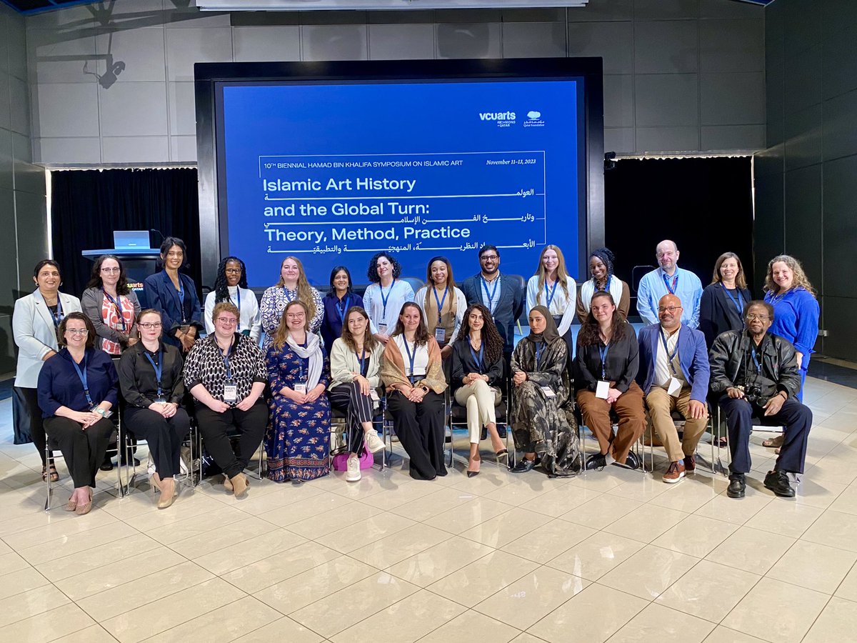 VCUQatar's tweet photo. Group photo at the Art History Student Majlis on Day 1 of the Tenth Biennial Hamad bin Khalifa Symposium on Islamic Art.
#vcuartsqatar #vcuqatar #vcuq #VCURams #QatarFoundation #qatar #artsed #vcuarts #vcu #arthistory #islamicart #symposium #globalturn https://t.co/slzJ94ZR5b