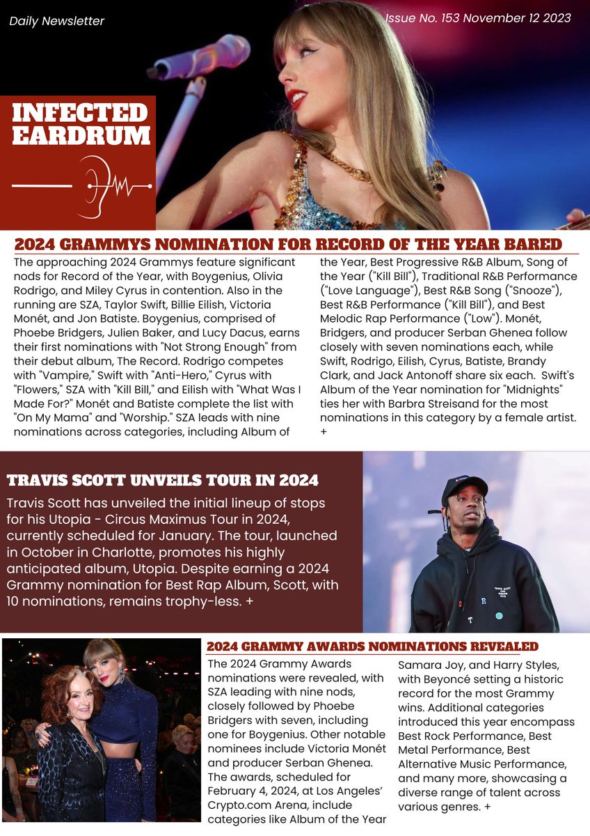 Issue 153: Grammy Awards nomination for record of the year @trvisXX announces 2024 tour dates Grammy Awards nominations revealed #latestmusic #newmusic #latestmusic