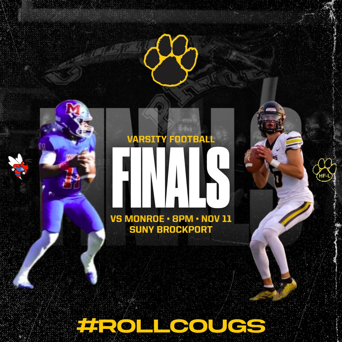 The 8-2 Cougars are set to take on the undefeated Monroe Red Jackets in the sectional championship tonight. The game is at SUNY Brockport and kick-off is at 8:00 PM. Good luck to our athletes!! #ROLLCOUGS